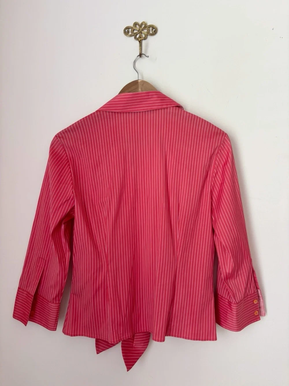 Lafayette 148 Pink Striped Button Up Buckled Shirt Sz 6 Summer Coastal - Picture 5 of 8